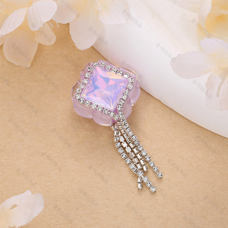 Wholesale 10pcs Acrylic Double Sided Zircon Square Tassel Style Shell Beads